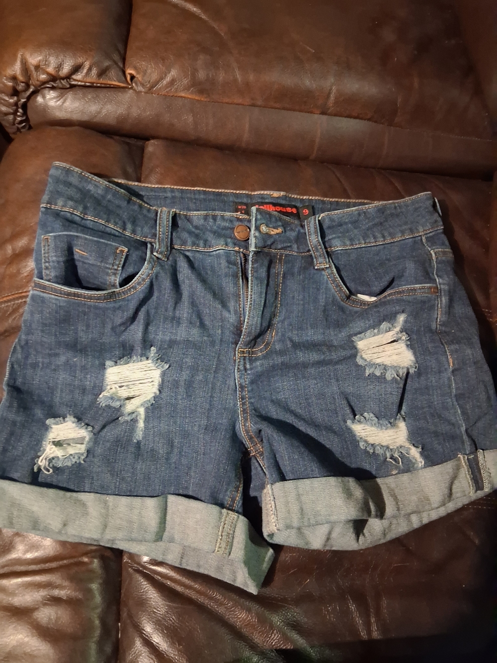 Dollhouse Distressed Rolled Cuff Denim Shorts - Blue